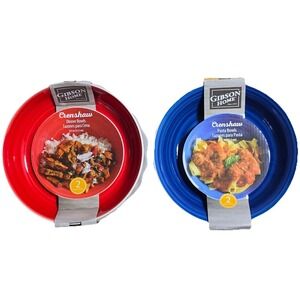 Gibson Home Crenshaw Dinner Bowl Set Blue Red 4 Piece Stoneware 8.75/8.5" NEW